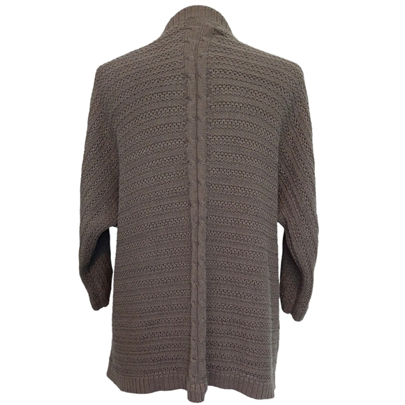 Chico's Brown Open Knit 3/4 Dolman Sleeve Open Front Cocoon Cardigan Boho - Picture 2 of 8